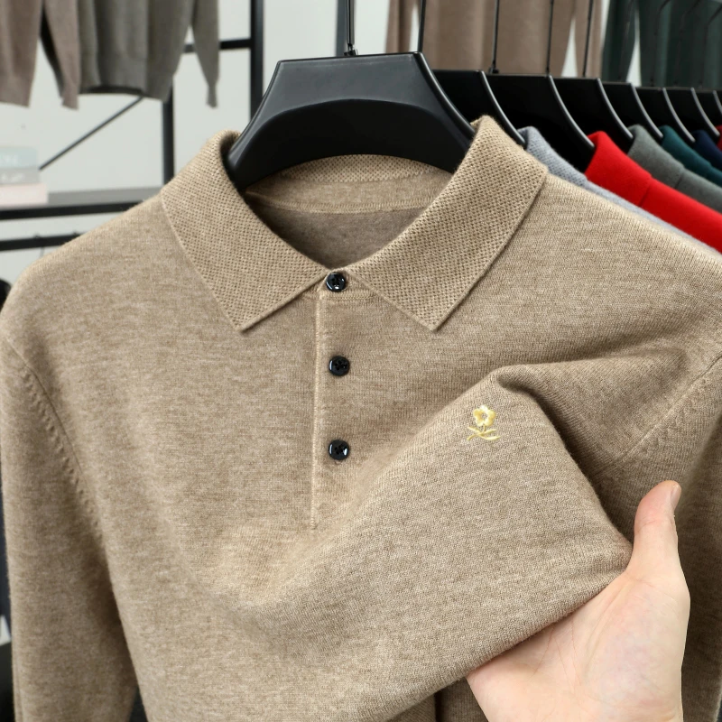 专柜品质轻奢中年男士T恤翻领含羊毛衫秋冬新款polo衫针织衫毛衣