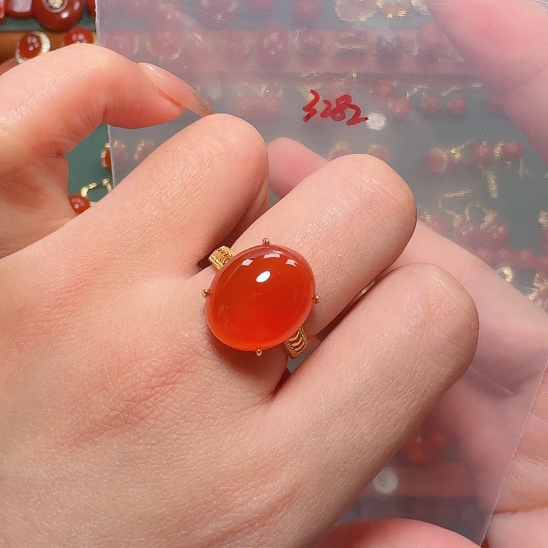 南红玛瑙银S925镶嵌戒指