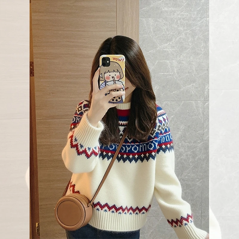 独特漂亮内搭白色小衫费尔岛毛衣打底女装秋冬洋气高贵针织衫上衣