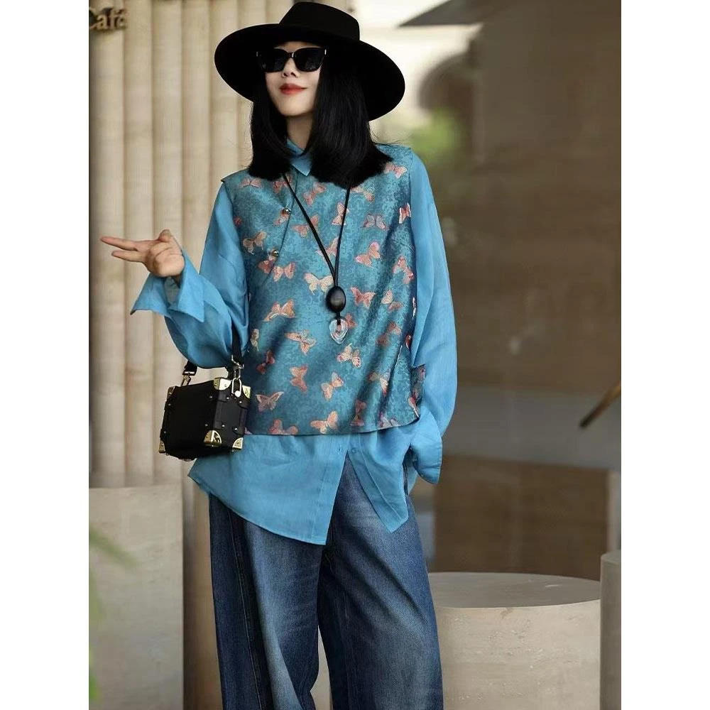 2025秋季新款新中式女装国风套装时尚气质独特上衣马甲衬衫两件套