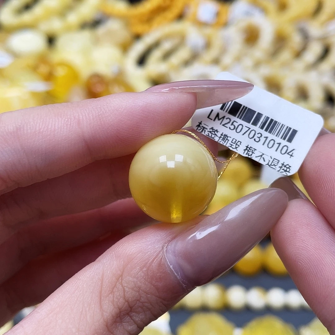 琥珀未镶嵌裸石17.6mm溏心蛋圆珠 沁色