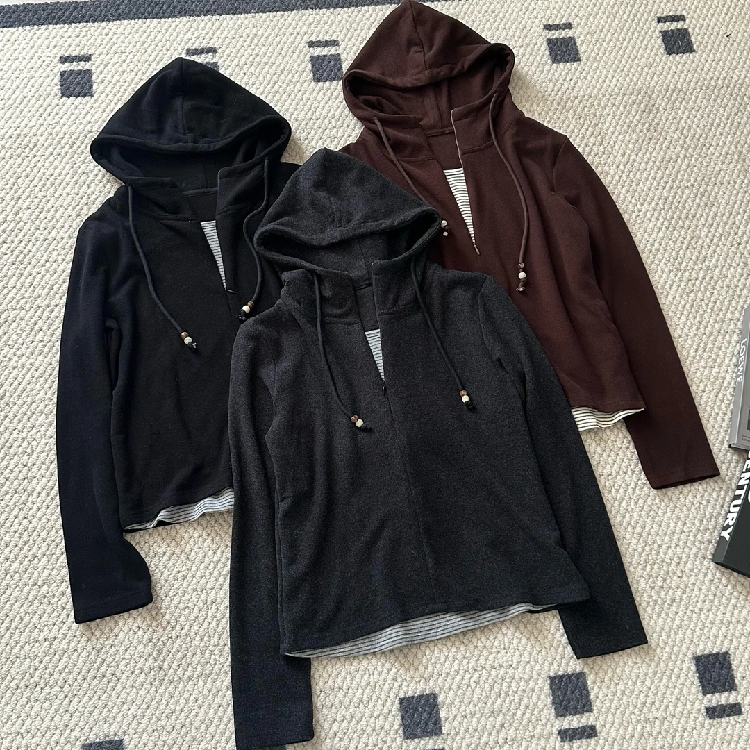 【米可家】加厚300g膨体暖绒假两件连帽上衣25272