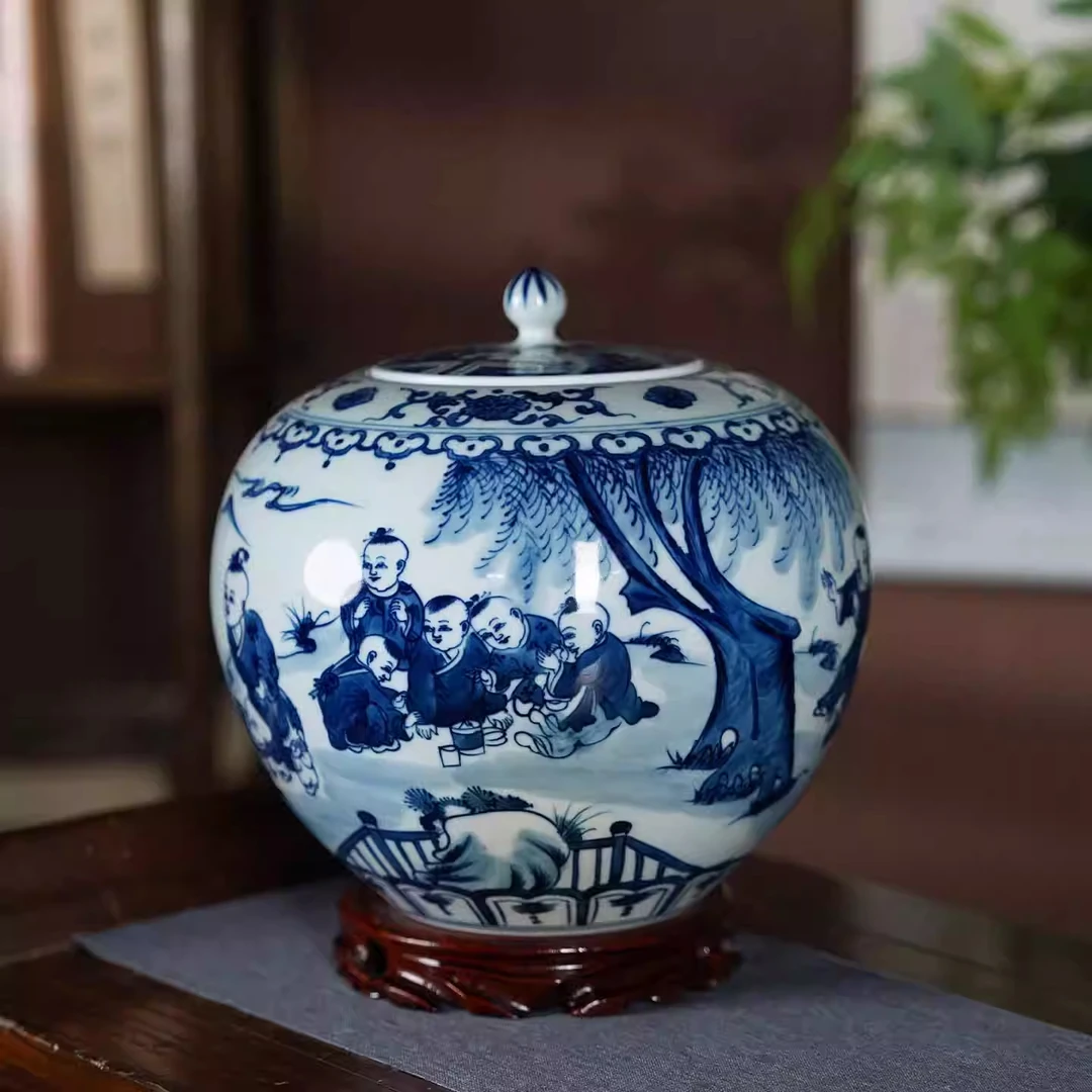 景德镇陶瓷手绘青花瓷茶叶罐存普洱散茶防潮密封储物罐送礼盒