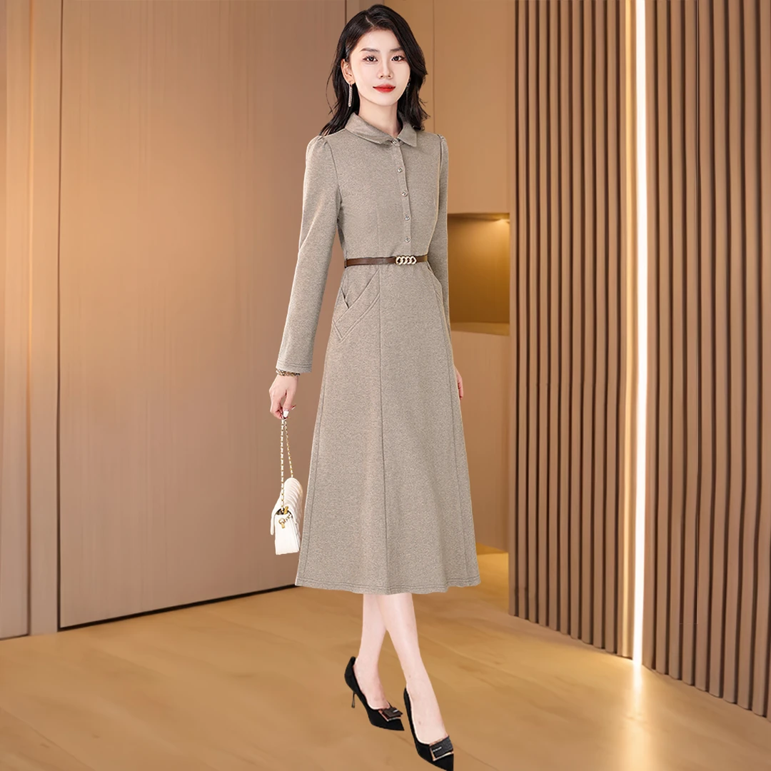 拉夏贝尔长袖连衣裙2025新款女春秋季气质洋气时尚妈妈贵夫人裙子