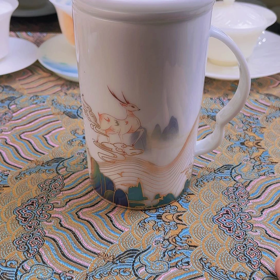 盖碗瓷冰种玉瓷福鹿办公杯450cc