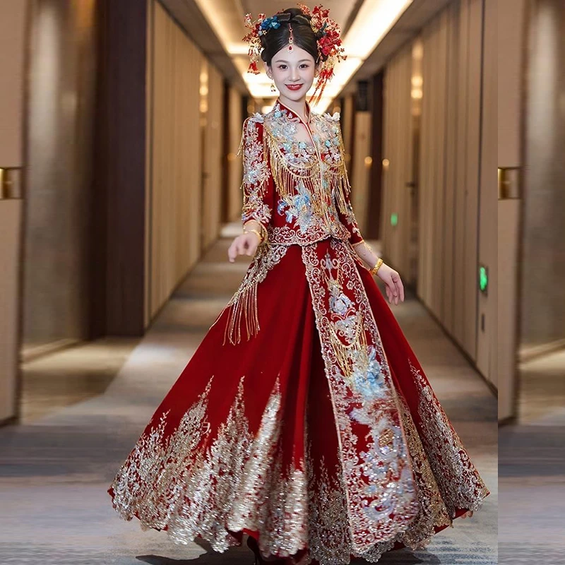 秋冬丝绒秀禾服新娘结婚服装2025新款中式礼服敬酒服出阁服秀和服