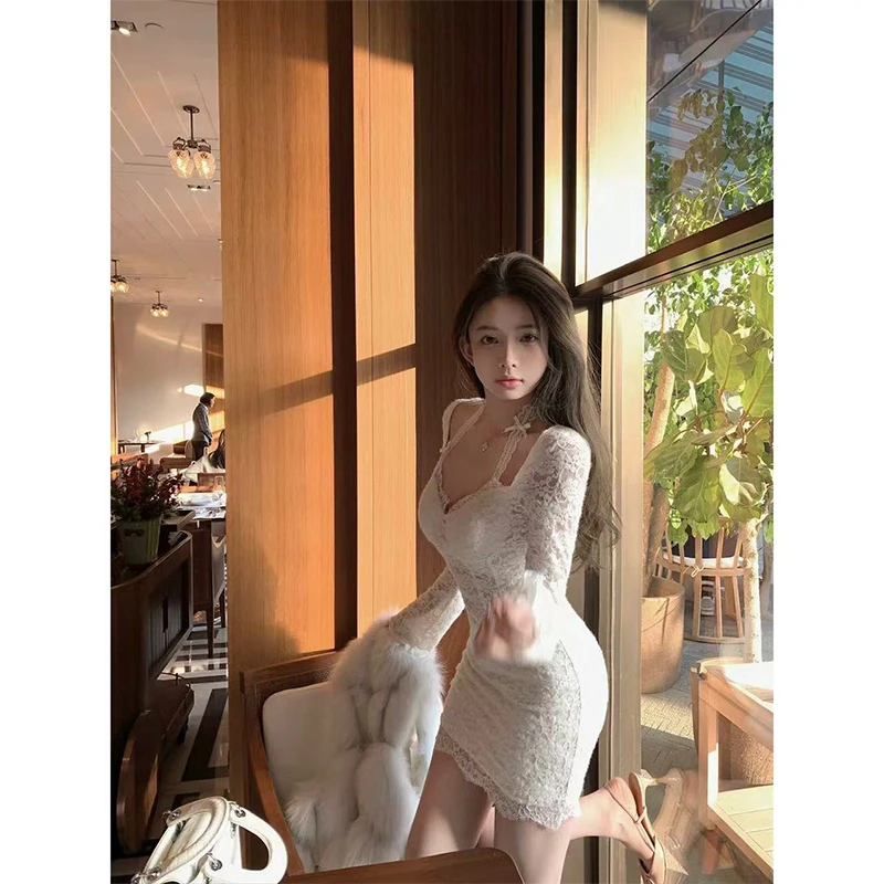 2025春季新款ins纯欲性感辣妹风蕾丝拼接连衣裙收腰显身材包臀裙