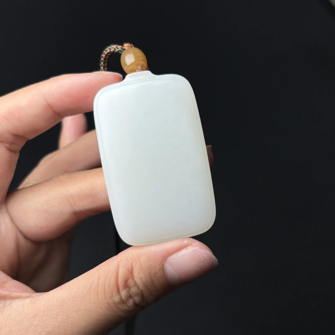 【午阳鉴宝】和田玉俄芭莎羊脂白玉无事牌吊坠GX0238多样发一