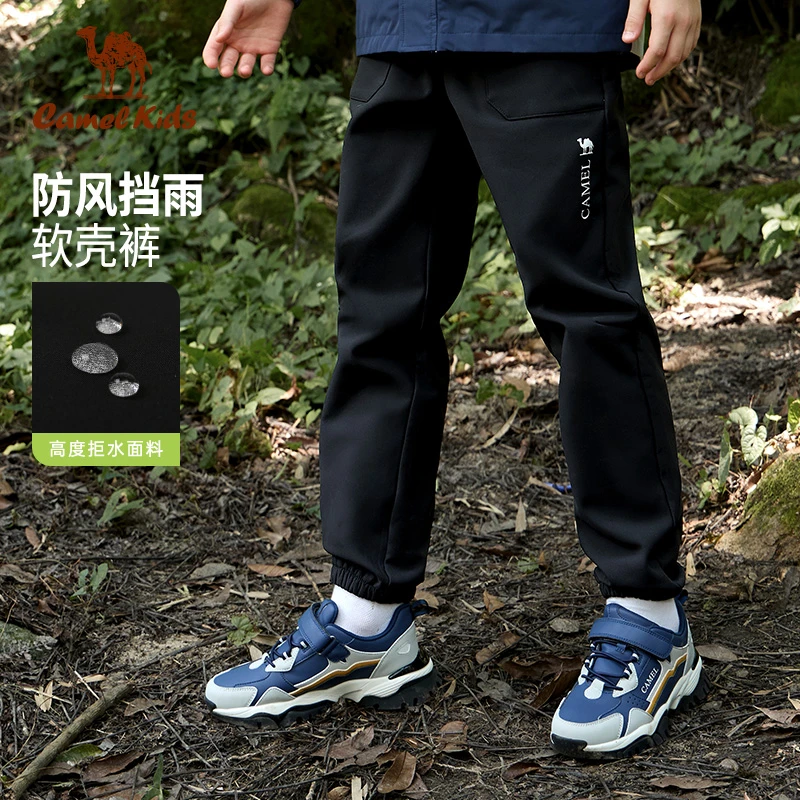 骆驼儿童软壳裤加绒秋冬新款保暖户外冲锋裤防风防水男童裤E640