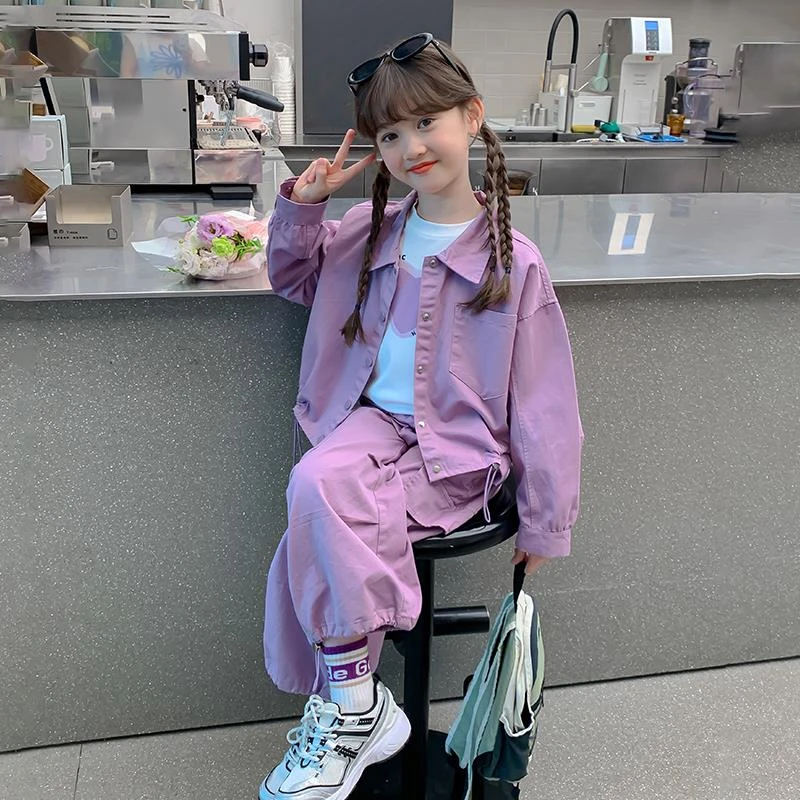 女童秋装套装2024新款洋气儿童装时髦休闲春秋女孩工装两件套秋季