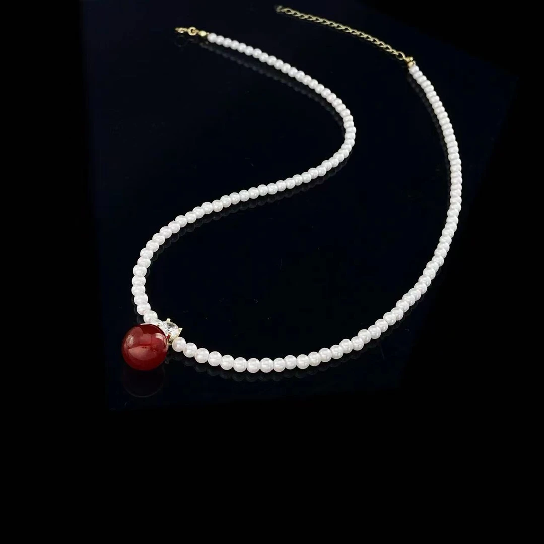 坠链均925银 木木（BO384） 43厘米 新中式红珠子小米珠项链