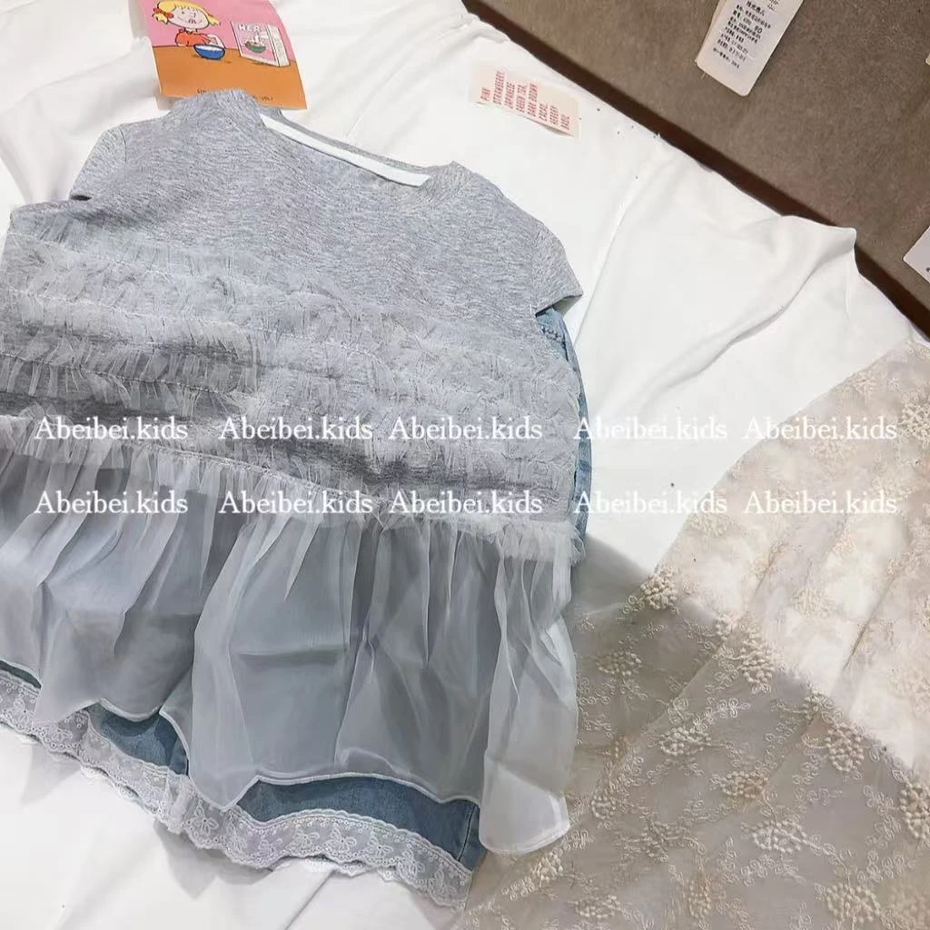 P4【阿米娅25213灰色莎莎上衣配牛仔裤】童装