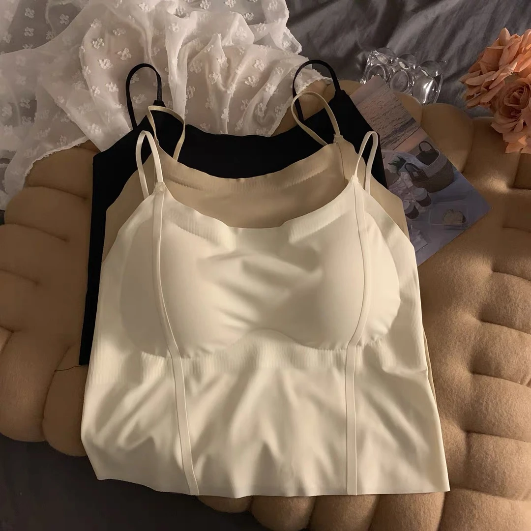 韩系辣妹带胸垫吊带背心女夏季新款时尚镂空美背显瘦短款一体上衣