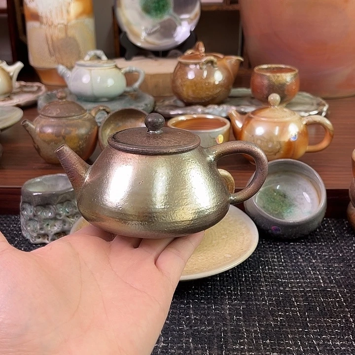 柴烧铁胎七彩石瓢壶