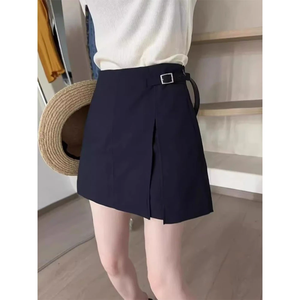 韩系风高腰开叉A字西装裙裤女2025夏季修身显瘦性感休闲包臀裤裙