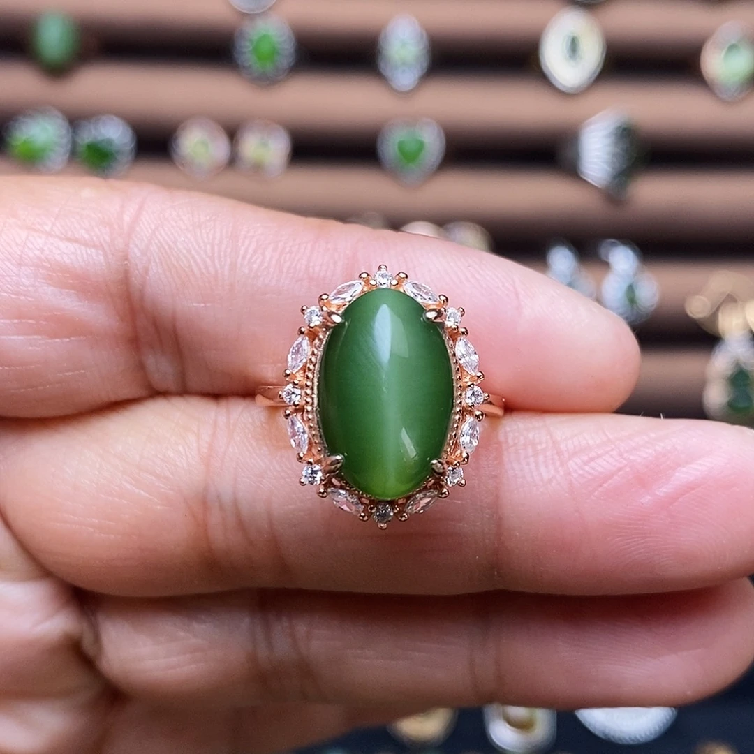 吊坠(不含链)银S925镶嵌和田玉（碧玉）戒指