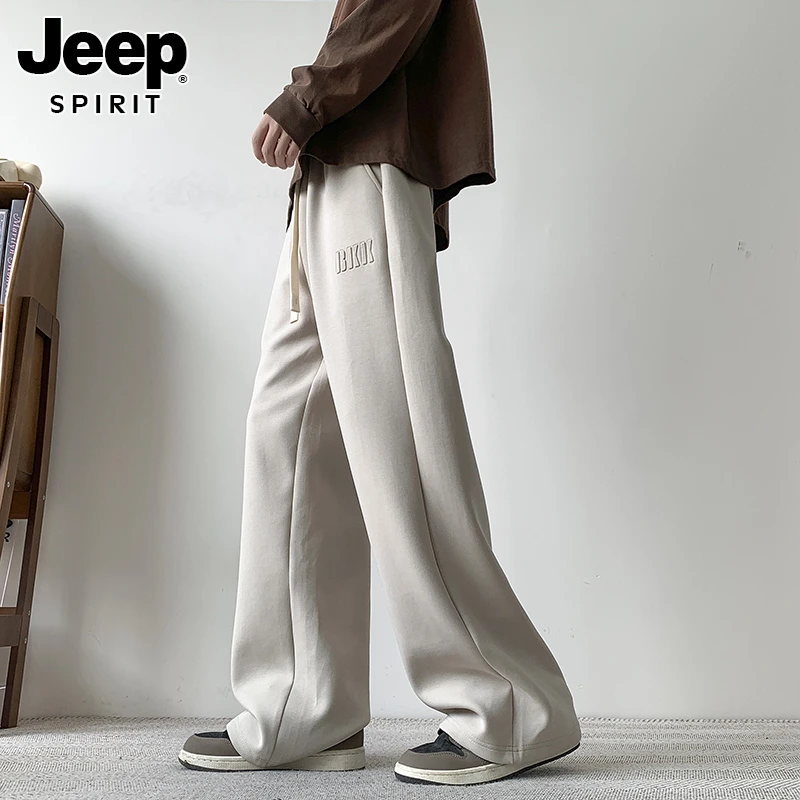 JEEPSPIRIT夏季长裤男阔腿裤宽松垂感直筒运动美式潮流百搭休闲裤