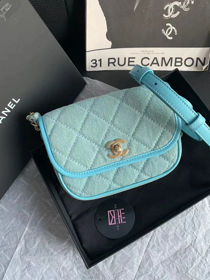 95新 Chanel/香奈儿 拆单！蓝色邮差包金扣 12964676