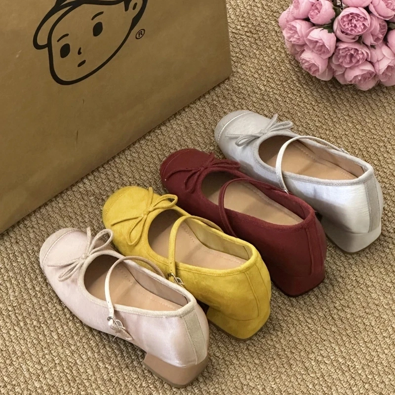 增高7cm百搭浅口温柔单鞋2024夏新款圆头气质蝴蝶结玛丽珍