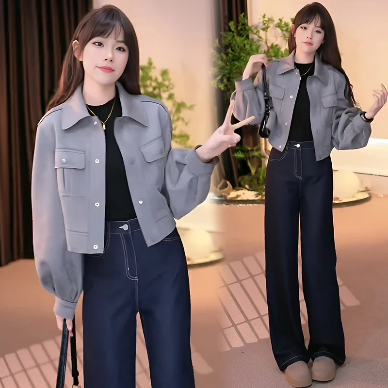 韩版复古设计感小个子翻领外套女2025春秋新款休闲洋气夹克上衣