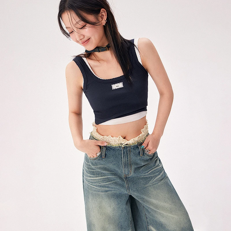 【8】CHUU女装字母蕾丝标气质韩系穿搭修身显身材背心吊带FHSC001J