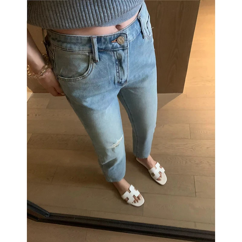 晓晓的朋友圈【海盐岛屿】四面弹九分烟管裤牛仔裤