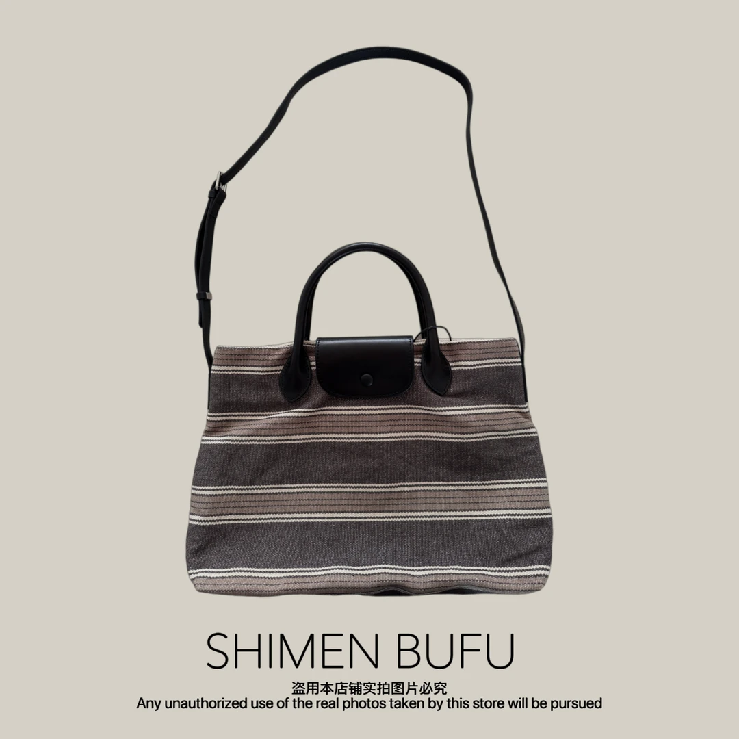 买手店抢疯！松弛感亚麻帆布头层牛皮托特包