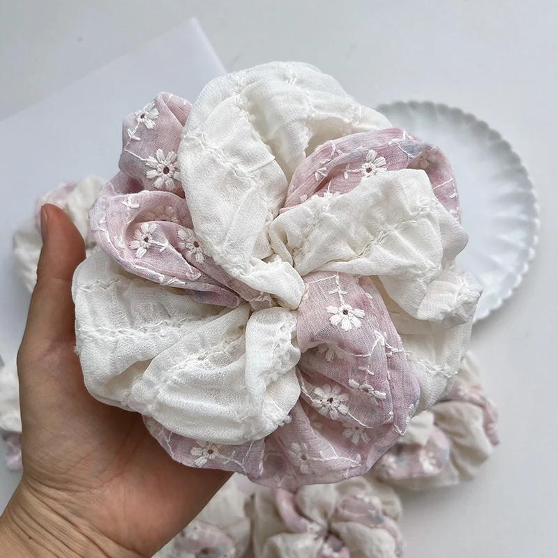 云朵泡芙肠圈碎花拼接大肠发圈奶油甜美少女风头绳温柔马尾发饰
