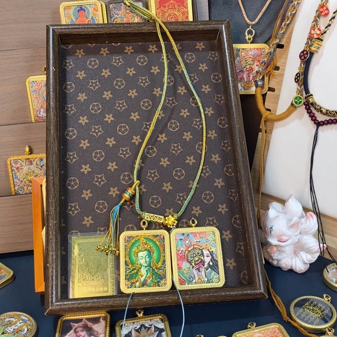 吊坠双面唐卡绿妈妈和扎基