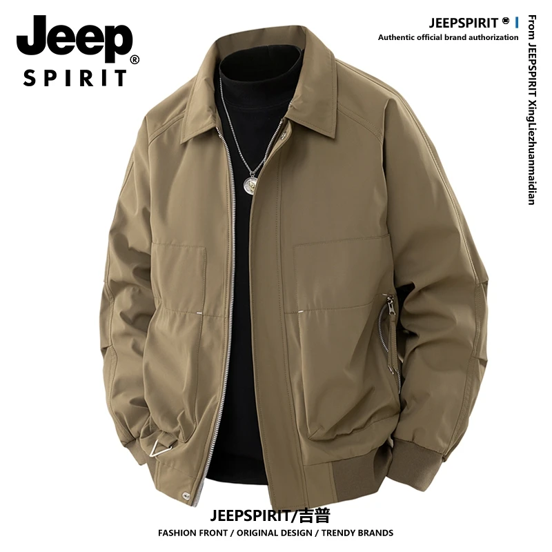 JEEPSPIRIT吉普夹克男春季外套美拉德穿搭潮流美式复古翻领飞行员