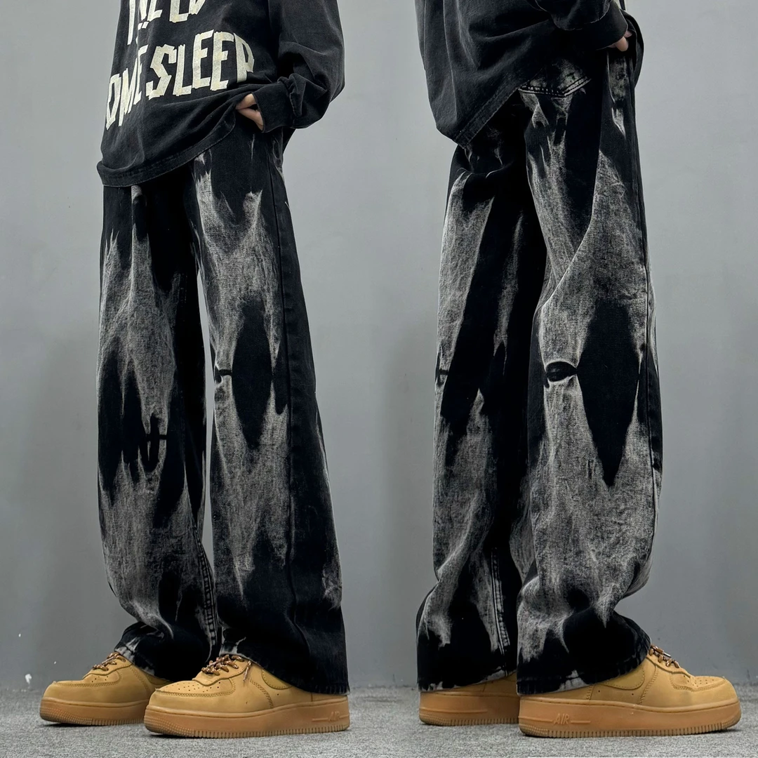 渐变扎染牛仔裤男款春秋季美式高街vibe裤子阔腿直筒高级感休闲裤
