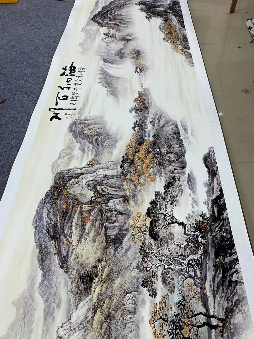 220*72（海纳百川）客厅玄关高清微喷复刻手工装裱