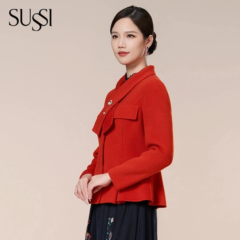 【季末破价！】SUSSI古色冬季新品商场同款减龄显白设计短款羊毛外套