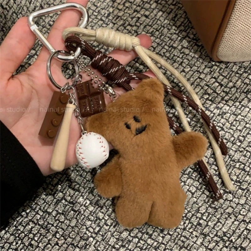 miu系风憨豆小熊挂件棒球毛绒可爱手绳包包挂饰卡通毛绒钥匙扣mmh