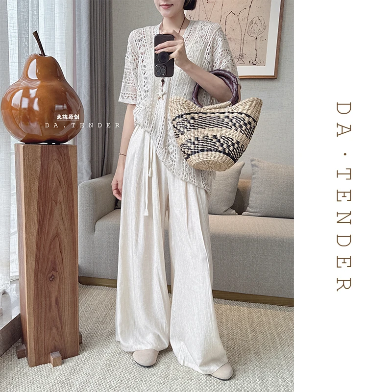 DA·Tender-“艳阳天垂垂阔腿裤”夏季薄款休闲百搭直筒长裤-配腰带