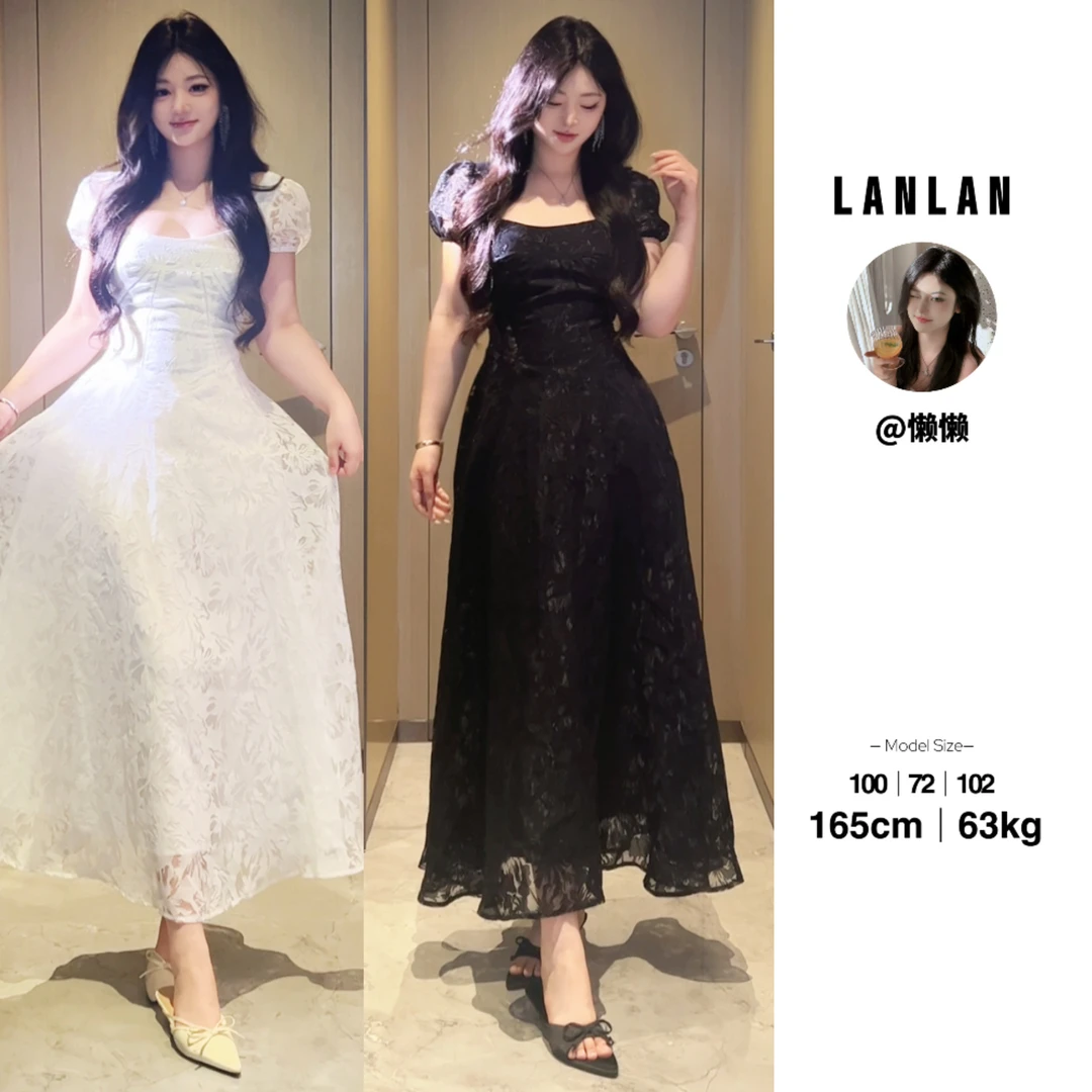 Lanlan-【明媚蔷薇】法式赫本风黑色连衣裙修身显瘦气质长裙度假风