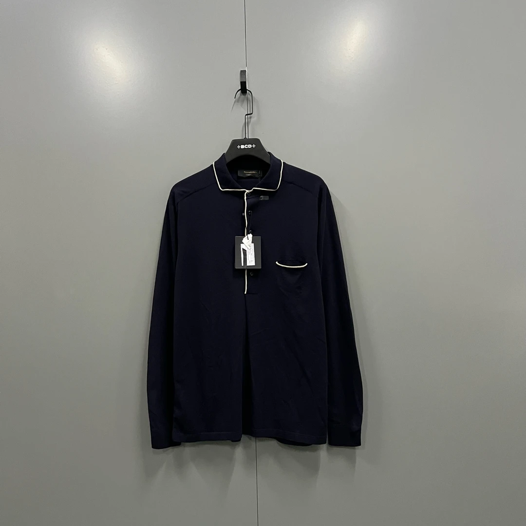 未使用 ZEGNA h915  藏青色针织polo长袖 50码 007338