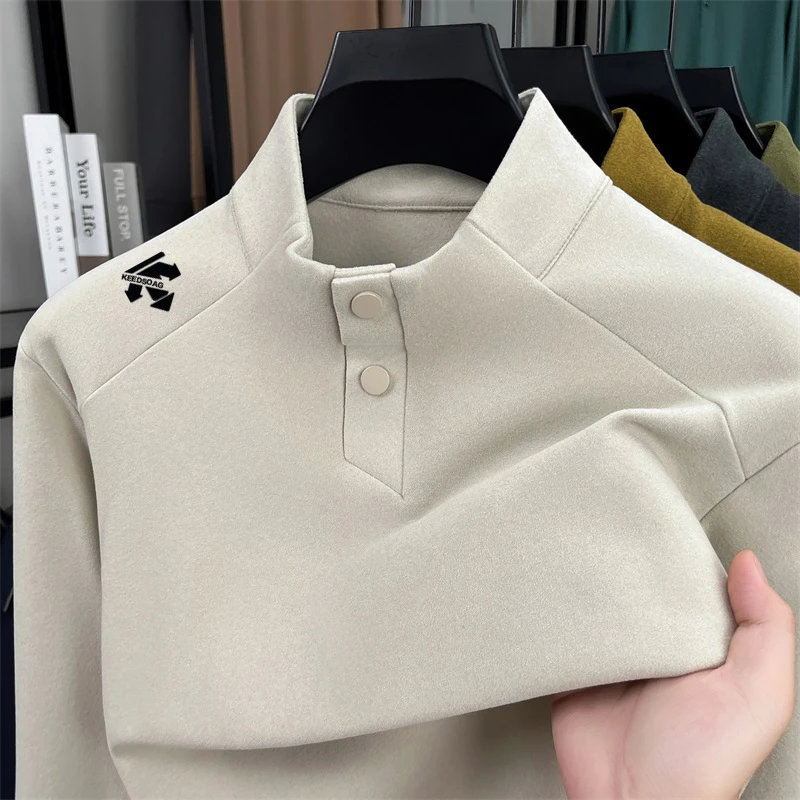 迪桑春秋季男士立领纯色卫衣中青年长袖t恤上衣宽松休闲打底衫男