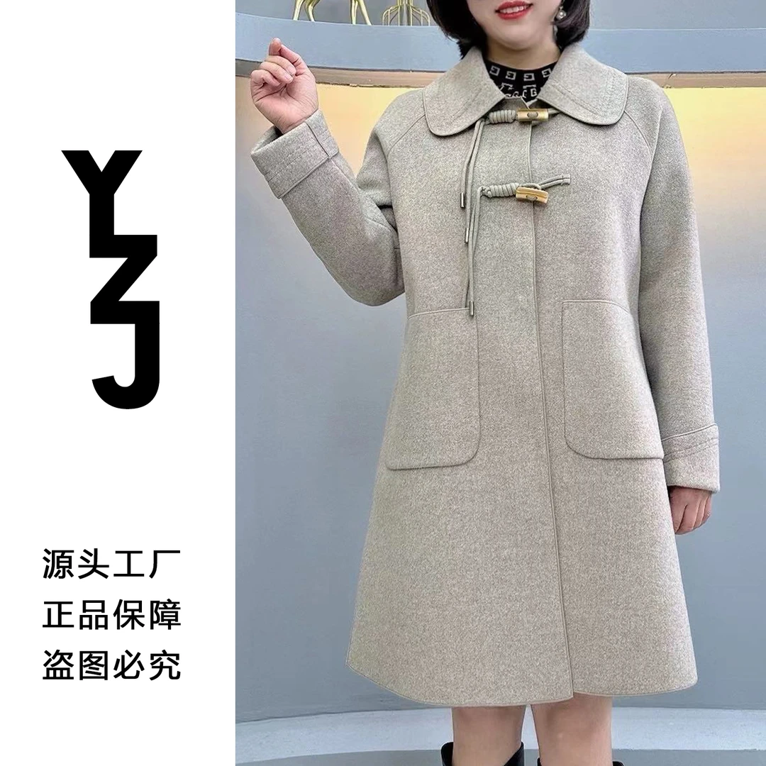 2025新中式国风大衣娃娃领外套中长款冬季大码气质显瘦外搭大衣