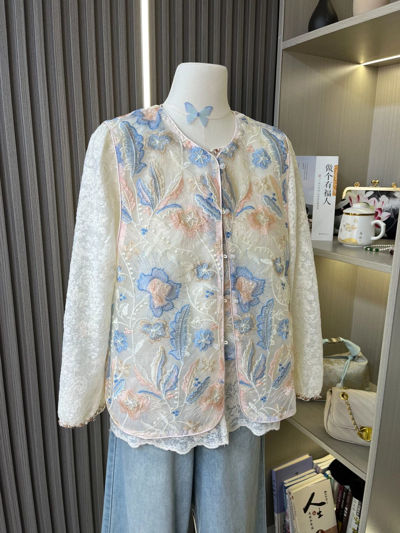 【锦绣】国风新中式春夏蓝色重工刺绣马甲圆领复古时尚洋气气质马夹