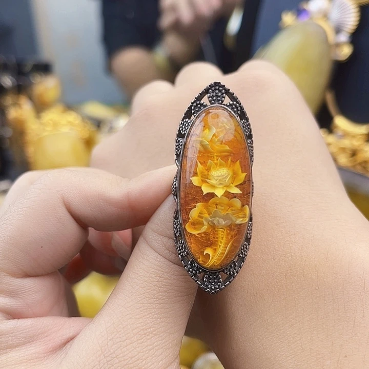 裸石琥珀银S925镶嵌