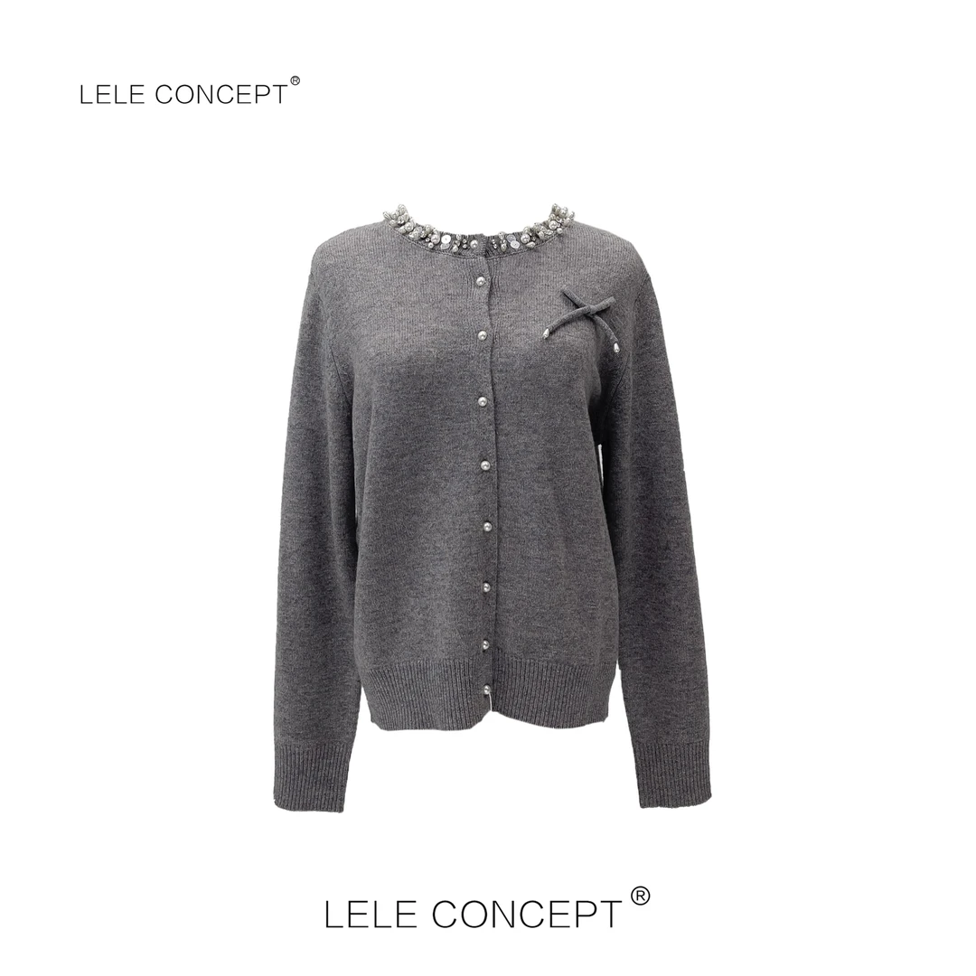 LELE CONCEPT丨蝴蝶结钉珠毛衣开衫S0787