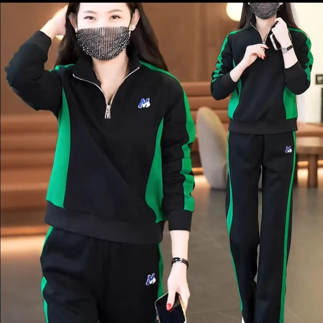 休闲运动套装女春秋季2024新款时尚洋气显瘦立领卫衣阔腿裤两件套