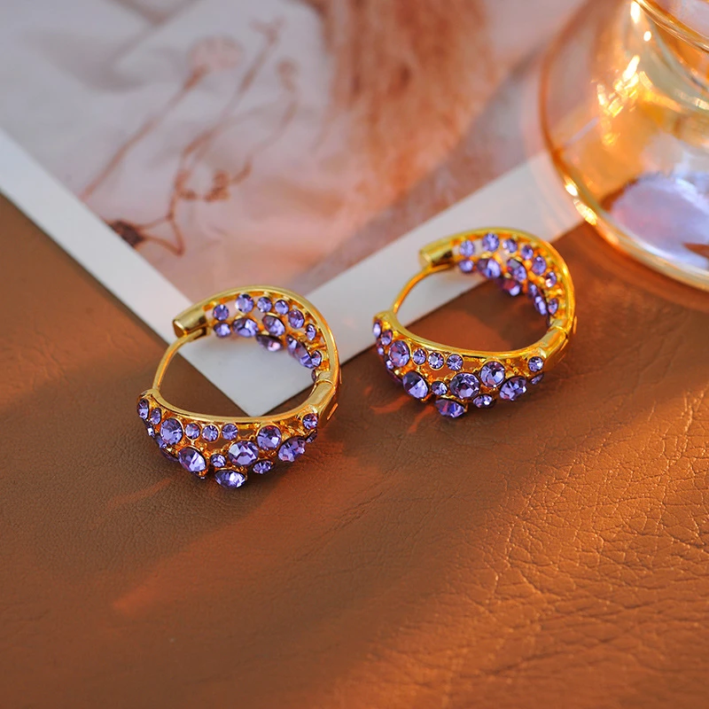 铜合金锆石耳饰 【紫薇】紫色精致25新款轻奢气质优雅镂空重工耳环