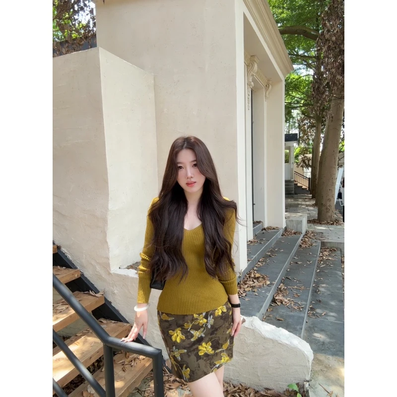 一只雪雪【回到90年】新款初秋气质复古碎花雪纺百搭松紧腰半身裙