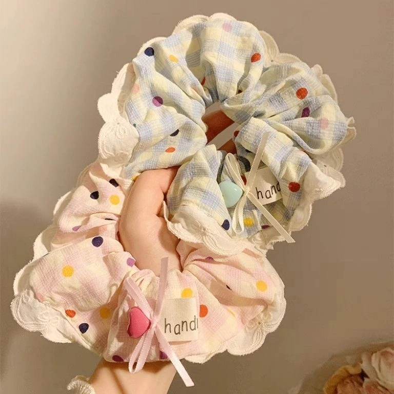 浪漫多巴胺~粉色蝴蝶结波点大肠发圈女高级感韩系甜美头绳发饰夏