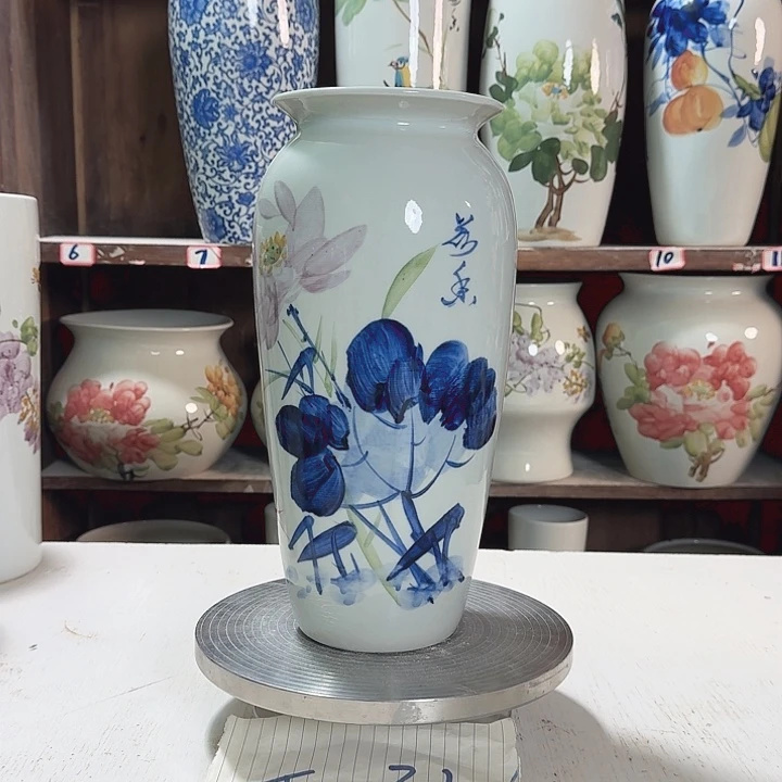 瓶高32青花荷花款新款陶瓷