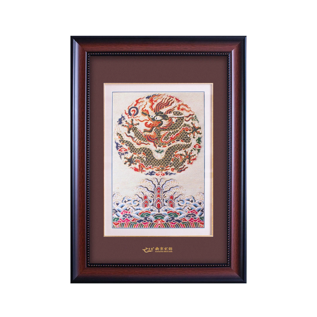 013091 山水团龙 金 孔雀羽 三则框画