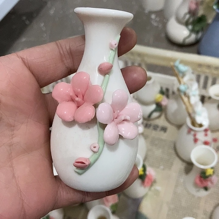 瓷片纯手工陶瓷花摆件瑕