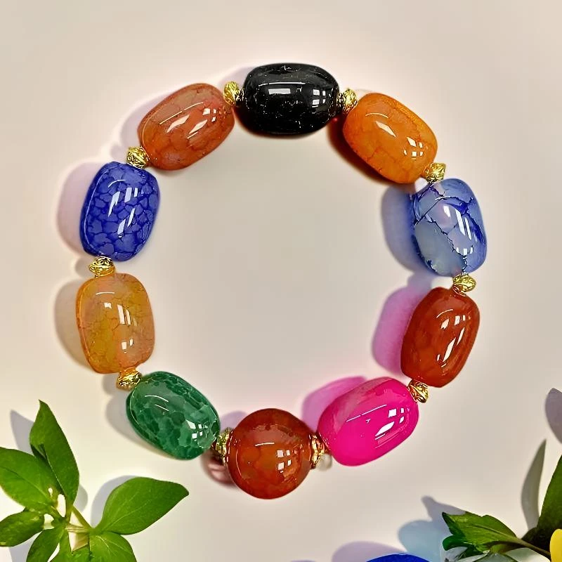 卡17*12mm10颗多彩龙鳞多宝桶珠设计款天然玛瑙手串多样性发一件